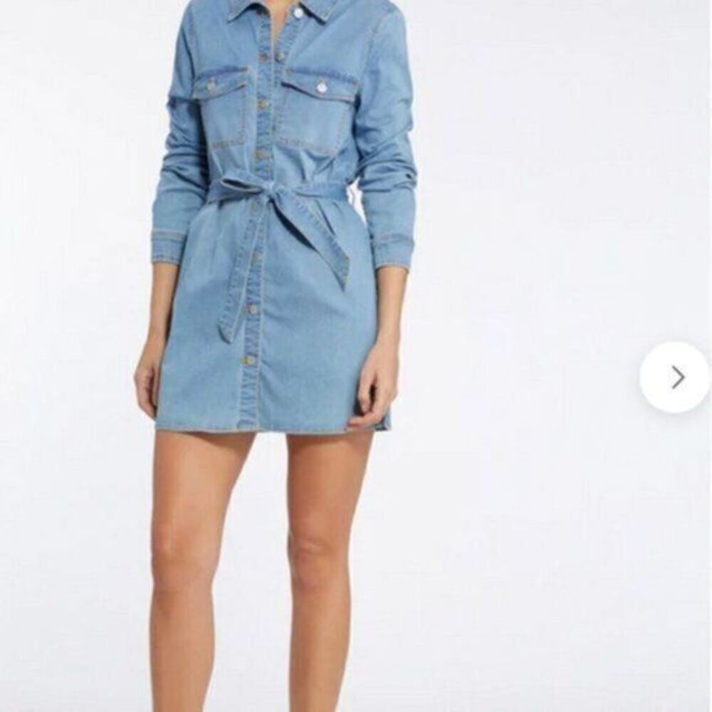 Light Blue Denim Shirt Dress with Tie Waist